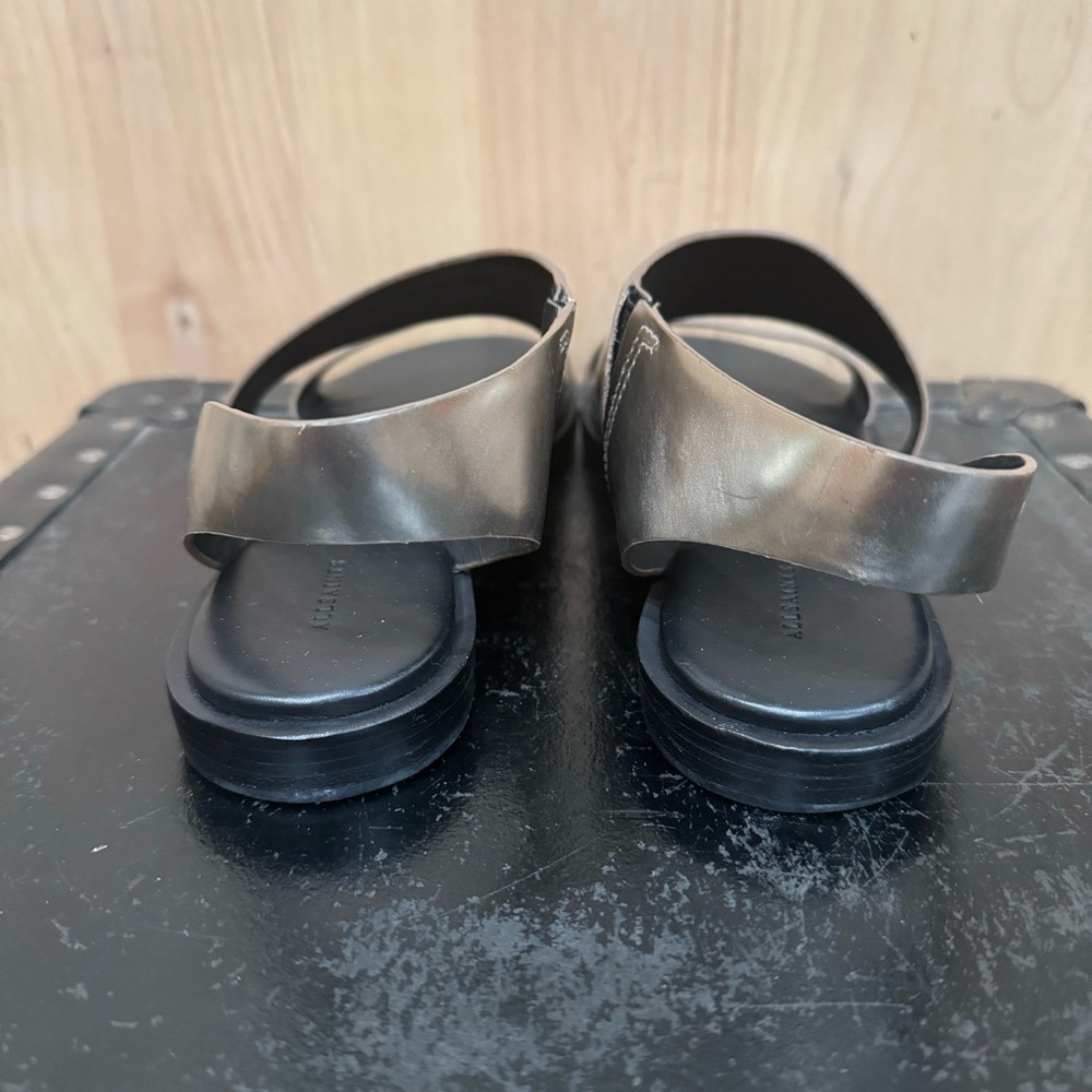 All Saints Leather Pewter Webber Flat Sandals Metallic Size EU 39 - Picture 6 of 16